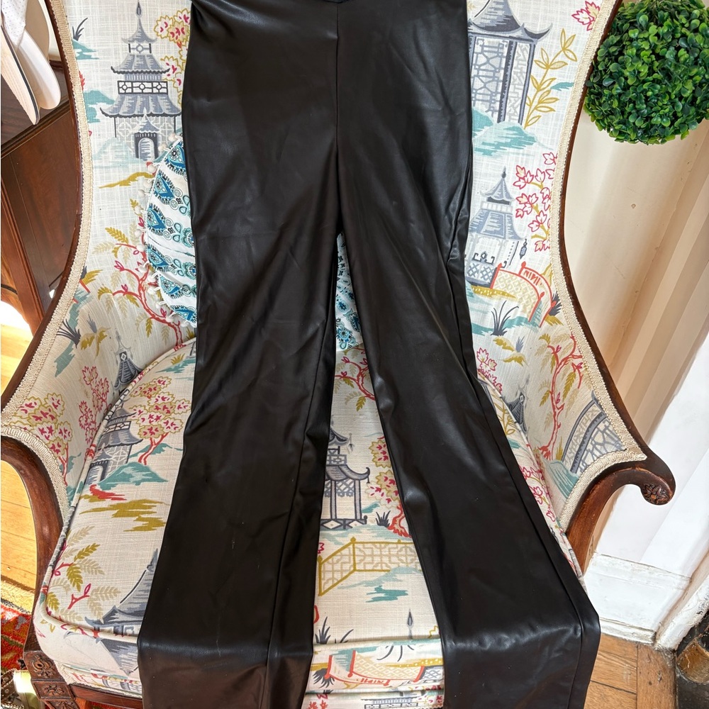 H&M Black Faux Leather Pants split bottom XS
